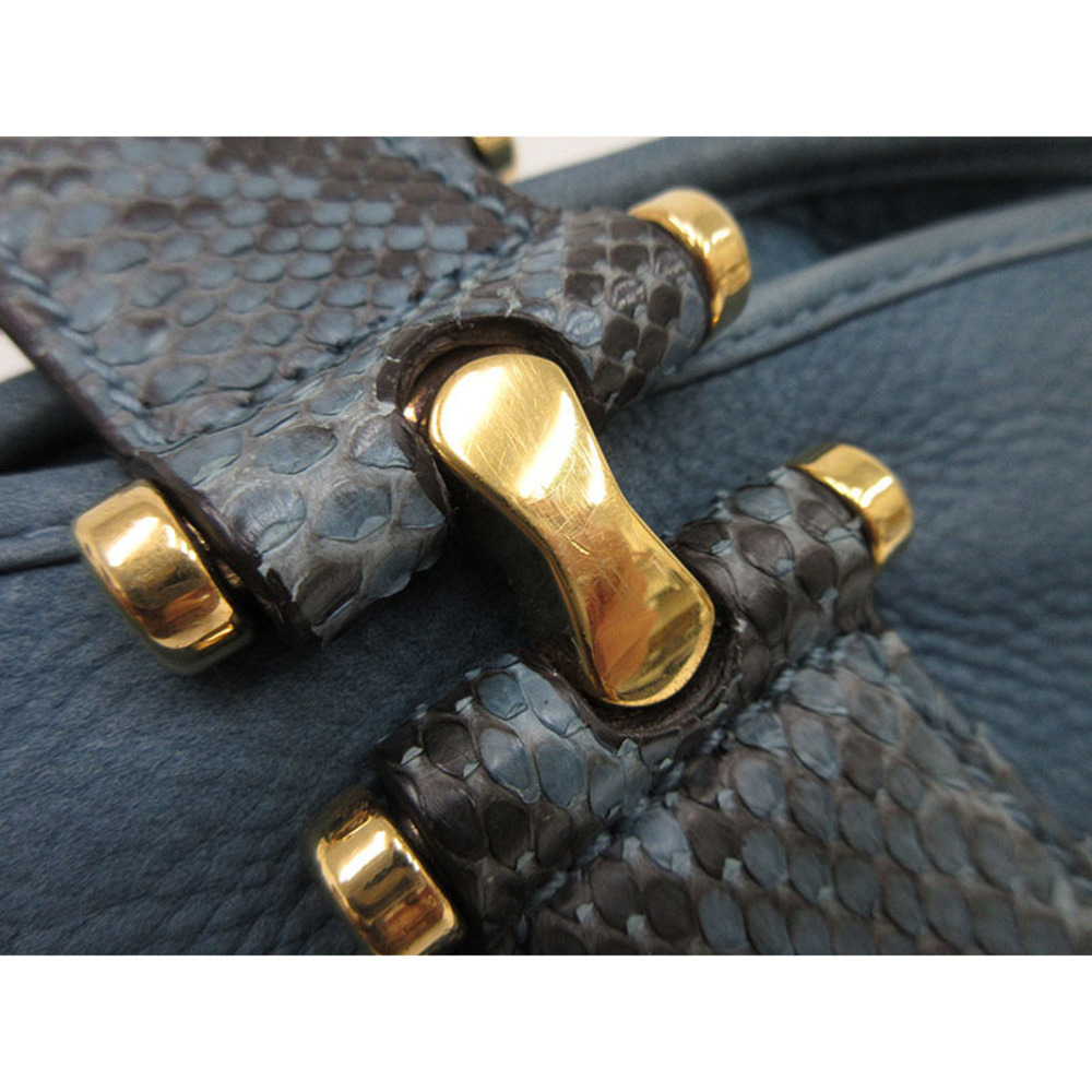 Gucci Hand Bag Python Suede Blue - image 8